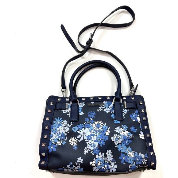 Michael Kors Dillon Satchel in Navy Blue Floral - Picture 2 of 13